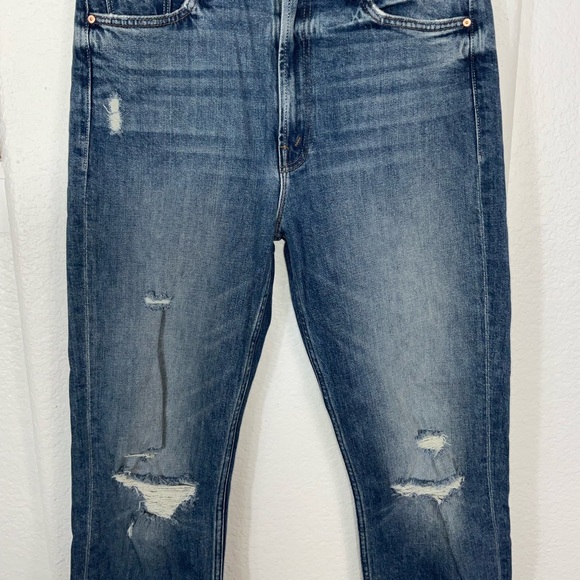 MOTHER High Waisted Rider Blue Distressed Ankle Jeans - Picture 3 of 8